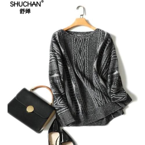 Shuchan Winter Women Sweater Plus Size 100% Cashmere Loose Ripped O-neck Sweater Pullover Female Thick Warm Streetwear Tops