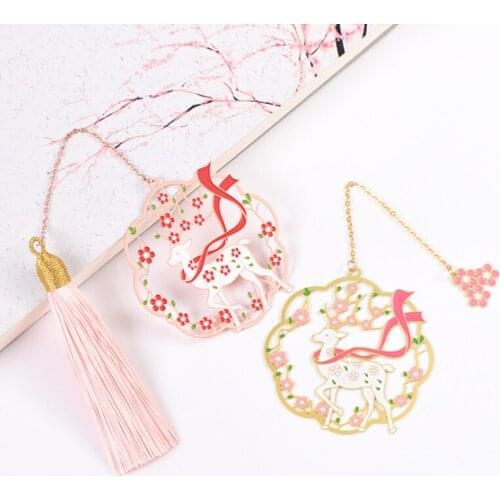 1pc Creativity Elk Tassel Plum Pendant Bookmark Cute Brass Art Exquisite Book Mark Page Folder Office School Supplies Stationery