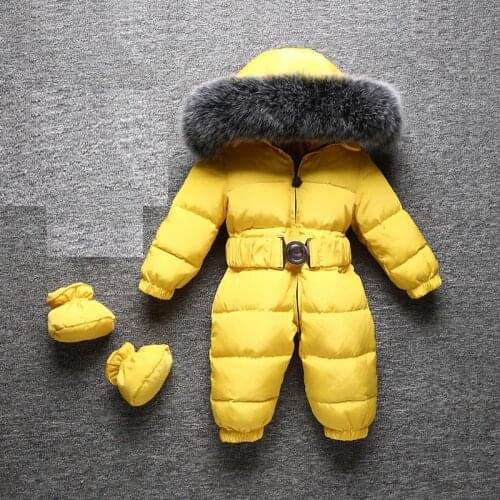 2020 Jumpsuit Children Winter Fox Fur Hood Warm Overalls for Baby Boys Windproof Girls Onesie Windproof Duck Down Kids Clothes
