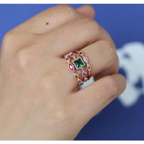 3 Pcs/Set Crystal Ring Jewelry Rose Gold Color elegant colorful cz Wedding Rings For Women Girl Gift Engagement Wedding Ring Set