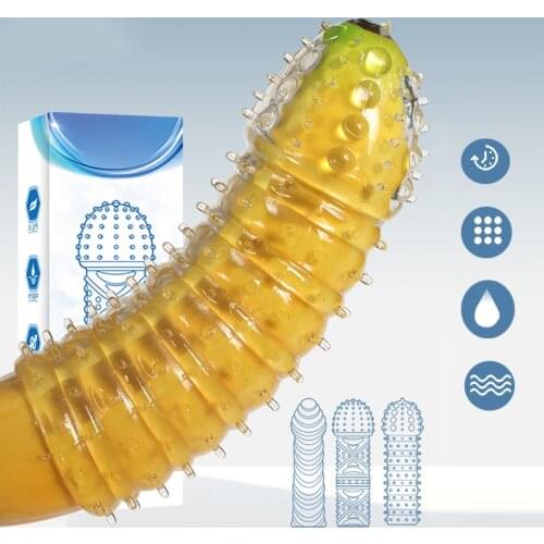 3 Type Transparent Reusable Condom Penis Sleeve Extender Male Delay Ejaculation Dildo Sheath Massager Cock Ring Sex Toys For Men