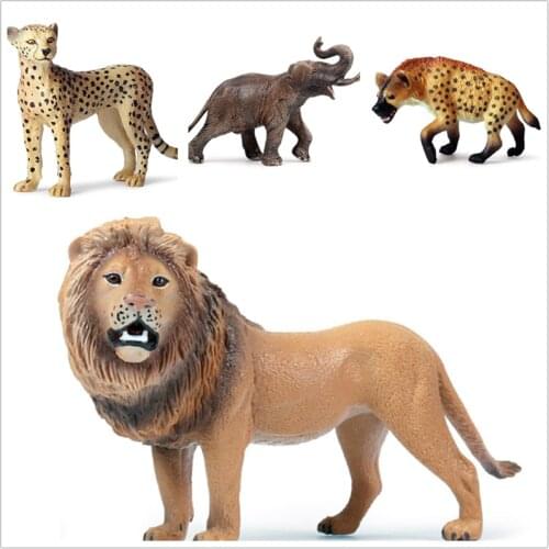 4pcs/set Simulated African Wildlife Figure Lion Elephant Cheetah Wildog Animal Model Educational Toy Decor Kids Collection