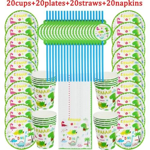 80Pcs Dinosaur Theme Party Kids Favor Birthday Paper Disposable Cup+Plate+Napkin+Straw Decoration Roar Dino Party Supplies