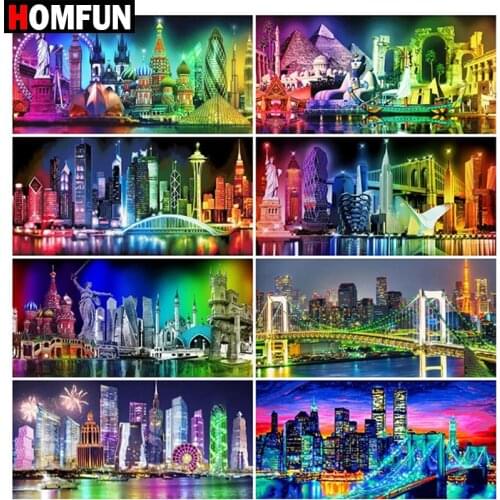 HOMFUN 5D Diamond "Bridge construction" Diamond Embroidery Full Round/ Square Diy Diamond Painting Cross Stitch Home Decor