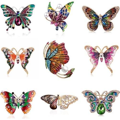 Enamel Butterfly Rhinestone Insects Brooches Charm Flower Animal Butterfly Banquet Wedding Gifts Colorful Crystal Butterfly Pins