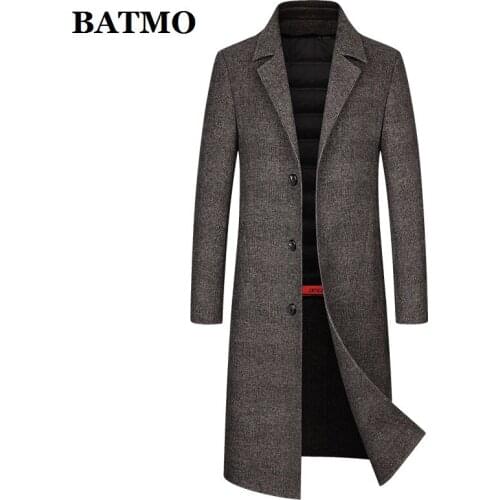 BATMO 2020 new arrival autumn&winter white duck down liner wool X-long trench coat men,mens trench coat,wool jackets,9617