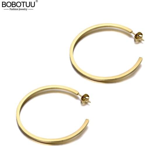 BOBOTUU Original Design Titanium Stainless Steel Geometry Circle Earrings Bohemia Office Earrings Jewelry For Women BE19330