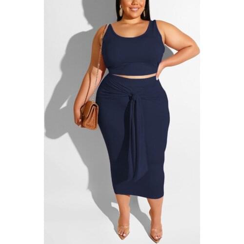 Large Skirts For African Women Crop Tops & Long Skirts 2 Pieces Bodycon High Waist Causal Fashion Outfits Matching Sets 2021 New