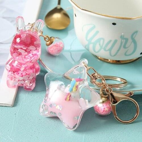 2in Bag Pendant Drift Bottle Keychain Cartoon Key Ring Decoration Backpack Handbag Ornament Transparent Star/Bunny Ring