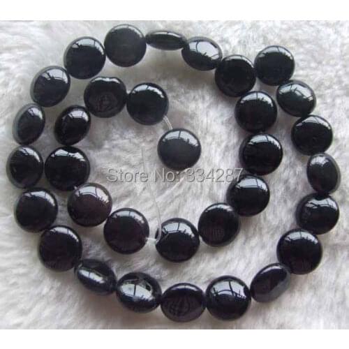 15inch 12mm Black Onyx Coin Beads