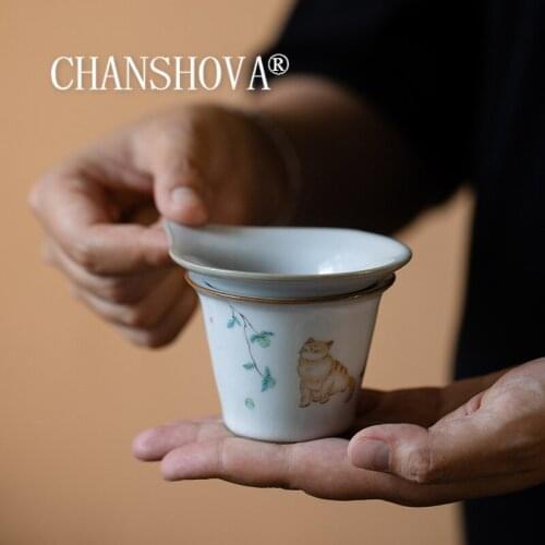 CHANSHOVA Chinese style crackle ceramic tea ifilters accessories tea strainer filter tea cup 2-piece set Ru Kiln Porcelain H528