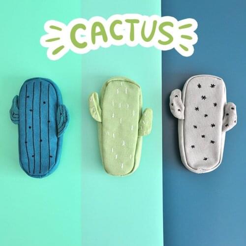 Cute creative cactus shape fabric zipper pencil bag kawaii school student large capacity pencil case pencil pouches stationery