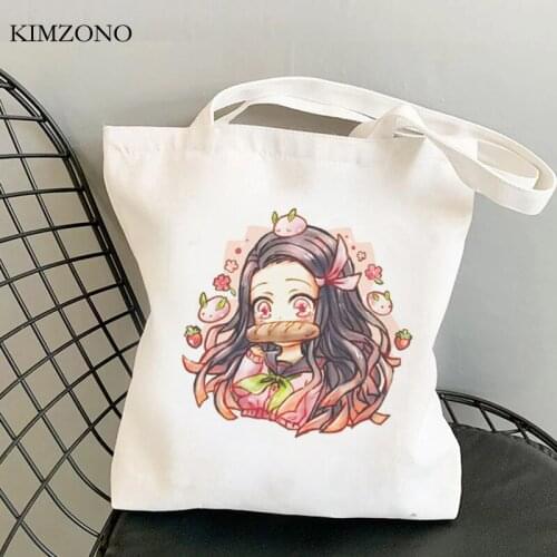 Demon Slayer Kimetsu No Yaiba shopping bag jute bag eco canvas shopper shopping handbag bag sacola bolsa compra cloth net
