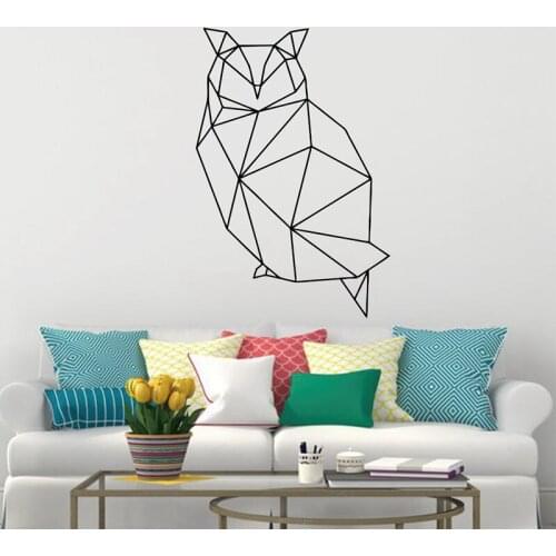 Geometric Animals Decor Owl Wall Decal , Vinyl Owl Art Removable Wall Sticker Modern Home Decor