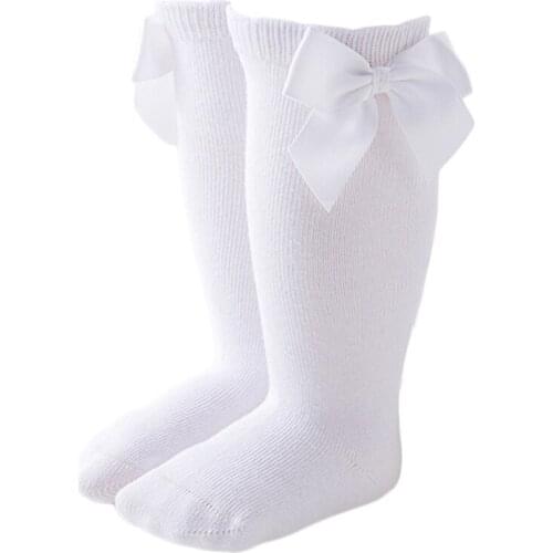 Baby Girls Knee High Socks Cute Bowknot Solid Color Toddler Infant Stockings Q1FE