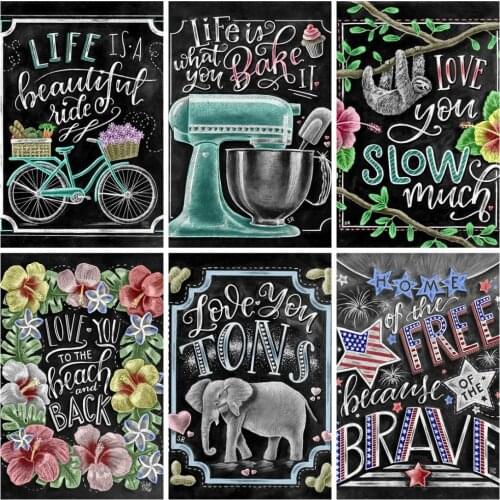HUACAN 5D DIY Diamond Painting Text Blackboard Home Decoration Full Square Drill Embroidery Picture Handcraft Art Kits