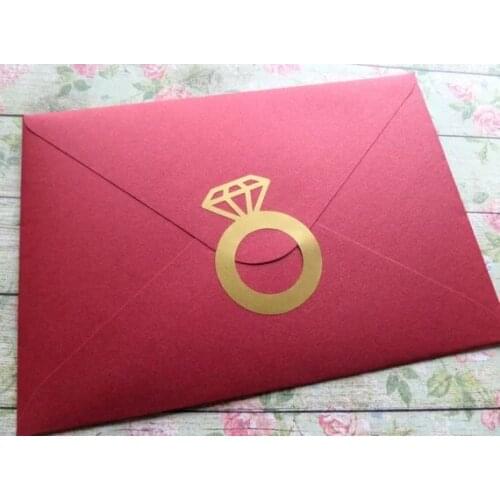 Customize foil gold Ring stickers, engagement diamond ring decals, gold envelope seals, wedding invitation seal