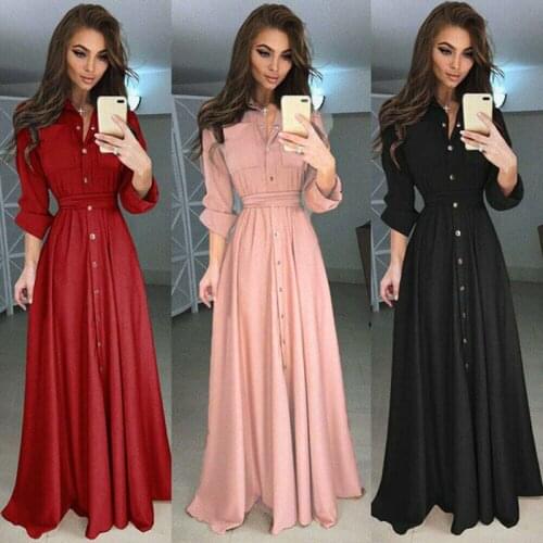 Kayotuas Women Dress Ladies Boho Solid Color Casual Long Maxi Clubwear Party Beach Bodycon Button Sundress Elegant Streetwear