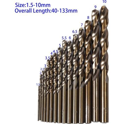 15Pcs Cobalt Drill Bits for Metal Wood Working M35 HSS Co Steel Straight Shank 1.5-10mm Twist Drill Bit Power Tools