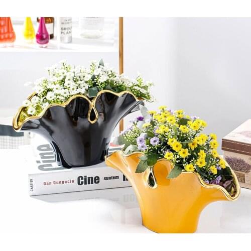 Creative Gilded Ceramic Ginkgo Leaf Vase Flower Pot Flower Arrangement Hydroponic Vase Living Room Furnishings Home Decoration