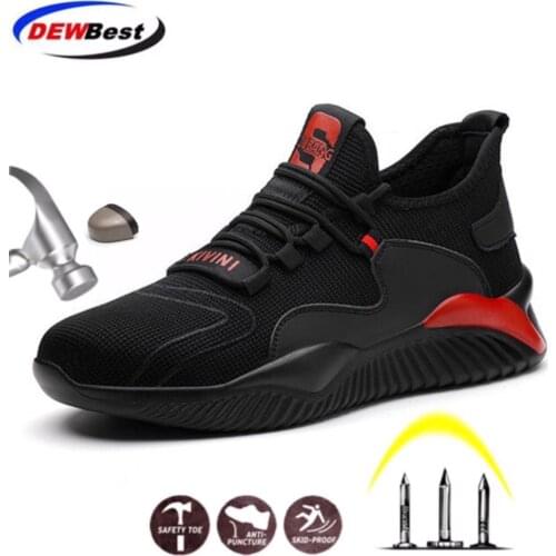 DEWBEST Breathable Safety Shoes Men Summer Lightweight Work Shoes Steel Toe Puncture-Proof Work Sneakers Indestructible Shoes