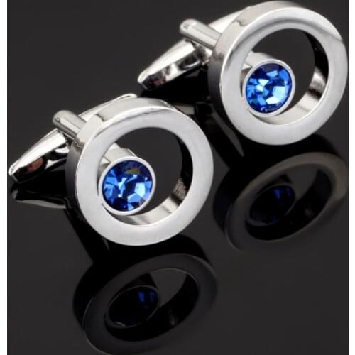 Round Blue Crystal Cuff links Top Quality Lawyer Groom Wedding Cufflinks Shirt Cuffs Para Camisas Gemelos Drop Shipping