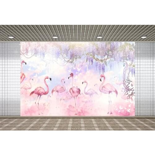 Lyavshi Dreamy Flamingo Baby Shower Birthday Photographic Backdrop Banner Flower Pink Clouds Child Portrait Photo Backgrounds
