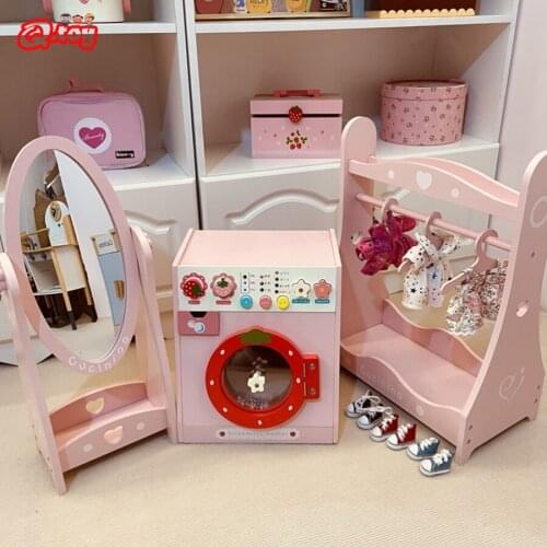 Miniature Furniture Washing Machine Mirro for Wooden dollhouse Furniture set Educational Pretend Play toys Children girls gifts