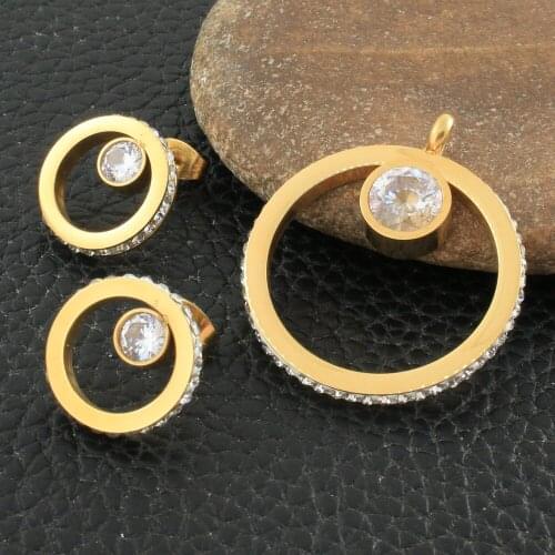 Gold Color Fashion Stainless Steel Round Jewelry Pendant Earrings Sets For Women Bijoux En Acier Inoxydable Femme SGGZDJBG