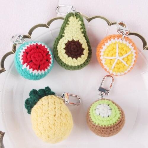 Fashion Handmade DIY Wool Woven Keychain Watermelon Orange Avocado Pineapple Kiwi Keyring Cute Fruit Bag Earphone Case Trinket