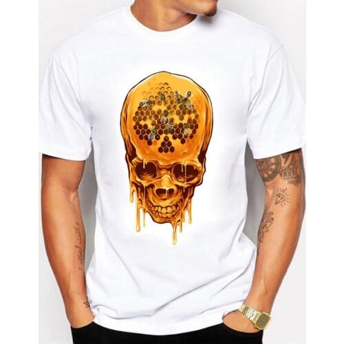 BLWHSA Summer Men T-Shirts Fashion Printing Honey Skull Unique Design 100% Cotton Short Sleeve Swag T Shirts For Men Clothing