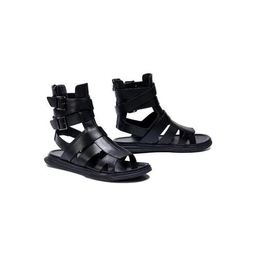 High-top Roman leather mens cool boots casual summer new mens shoes wear versatile beach zipper sandals