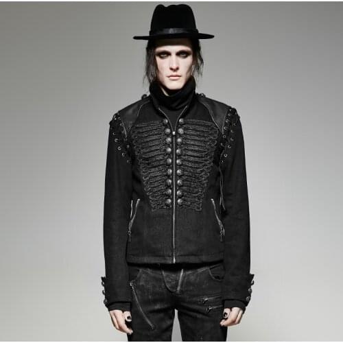 PUNKRAVE Mens Military Unioform Short Coat Gothic Vintage Handsome Winter Jacket