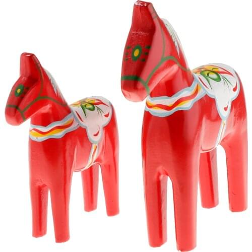 Set of 2 Dala Horse - Swedish Dala Horse Statue - Vintage Unfinished Wooden Horse Figurine Statue