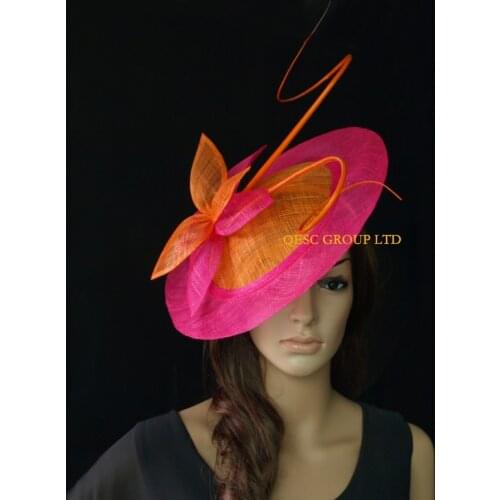 NEW uchsia hot pink/orange BIG Sinamay Fascinator Hat