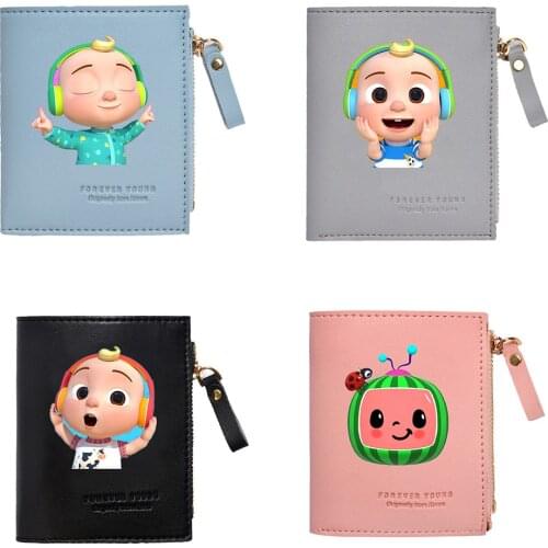 New cocomelon jj wallet color cartoon printing zipper wallet PU material fashion trend clutch bag coin purse student card bag