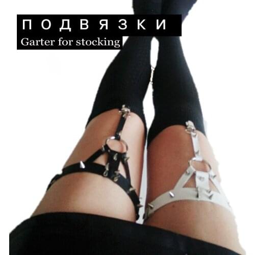 O-ring Harajuku Spike straps Garter Belts fashion rivet Cross Double line Punk studded garters for women gifts LEG HARNESS