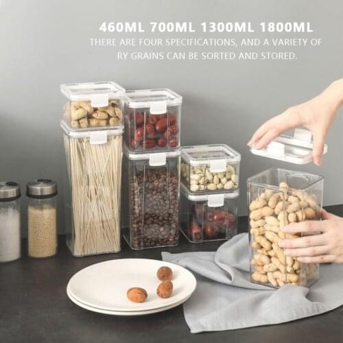 Transparent Sealed Storage Box Kitchen Food Grain Containers Square Nut Snack Storage Tank Multi-Capacity Kitchen Supplies 2021