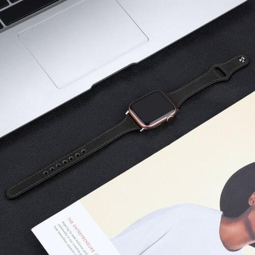 Thin Leather Watchbands For Apple Watch SE Strap Series 6 44mm 40mm iWatch 5 4 Women Bracelet For Applewatch 3 Bands 42mm 38mm