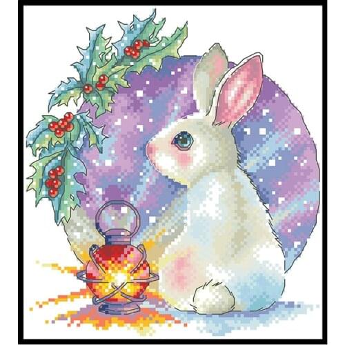 Christmas Rabbit Stamped Cross Stitch Kits Embroidery Needlework Sets 11CT 14CT DIY Printed Canvas Sewing Crafts Home Decoration