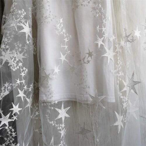 Pink off white tulle lace fabric star patern DIY Crafts Sewing Suppies Decoration Accessories For Garments