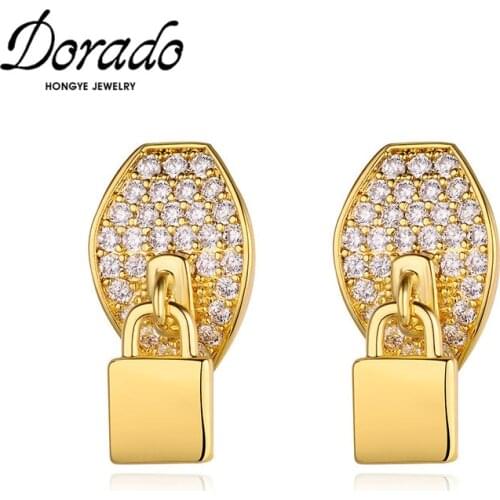 Dorado New Geometric AAA Cubic Zirconia Stone Lock Drop Earrings for Women Girls Party Fashion Jewelry Dangle Brincos 2020 Punk