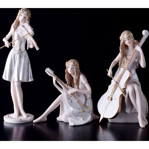 Nordic Ins Creative Resin Violin Girl Sculpture Ornaments Living Room Wine Cabinet Desktop Furnishings Crafts Valentine Day Gift