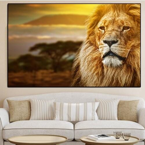 Modern Animal Landscape Lion Tree Oil Painting on Canvas Posters and Prints Cuadros Wall Art Pictures for Living Room Decoration