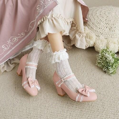 Top Quality Platform Lolita Shoes Girls Japanese Style Women Pu Leather Heel Shoes Ladies College Student Mary Jane Blue Apricot