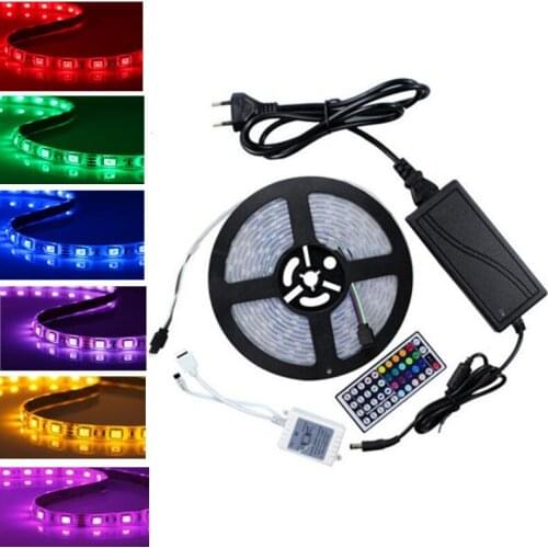 IP65 Waterproof DC12V 300 LEDs 5m/Roll LED Strip SMD 5050 RGB Silicon Tube+Power Adapter+ 44 Keys Remote Control LED Strip Lamp