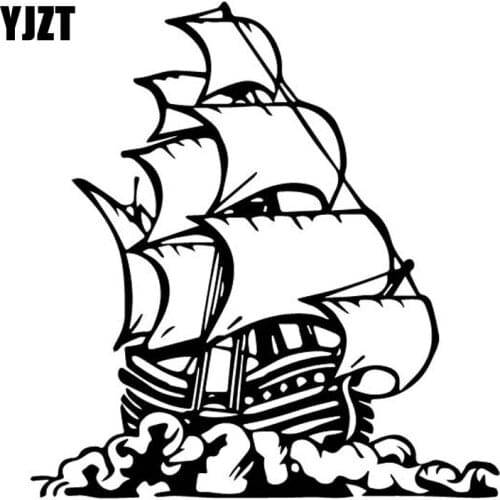 YJZT 15.3CM*16.1CM Cartoon Ship Boat Sails Ocean Sailor Sail Vinly Decal Beautiful Decor Art Car Sticker Black/Silver C27-0451