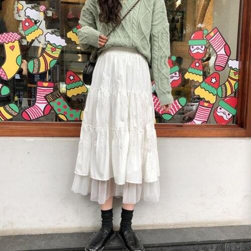 Summer Fashion Women A Line Pleated Tulle Elastic High Waist Party Long Maxi Skirt for Dating