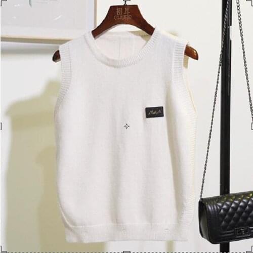 Sweater Waistcoats Women O-neck Sleeveless Back Split Knitted Shirts Tops Preppy Style Loose Casual Sweaters Vests FP1222