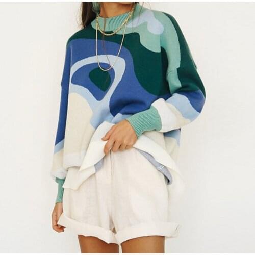 Winter Striped Sweater 2021 Oversized Knitted Y2K Women Pullover Sweater Tops Blue Tie Dye Long Sleeve Vintage Sweater Jumper